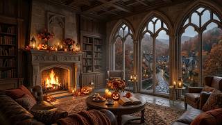 Rainy Autumn Jazz Café by the Lake | Cozy Fireplace & Soft Piano Music for Study [NO ADS]