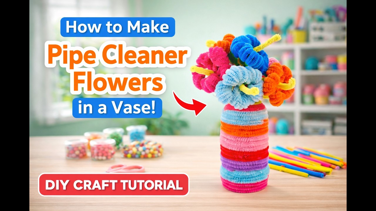 DIY Pipe Cleaner Flowers in Vase | Easy Flower Vase Craft Idea | Handmade Craft Tutorial