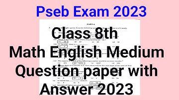 Pseb 8th Class math Question Paper 2023 with solution English Medium,class 8th math EM Question Ans,