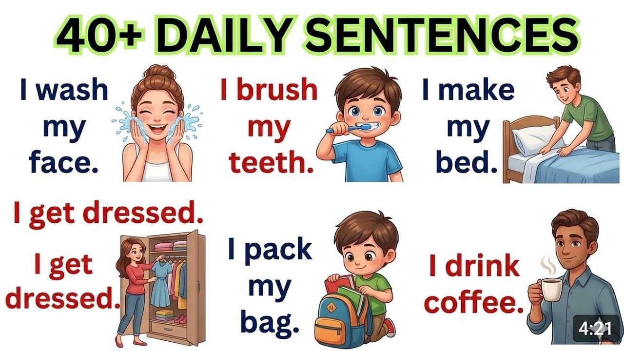 40 Daily Routine Sentences for Beginners 🔥 Learn English at Home - YouTube
