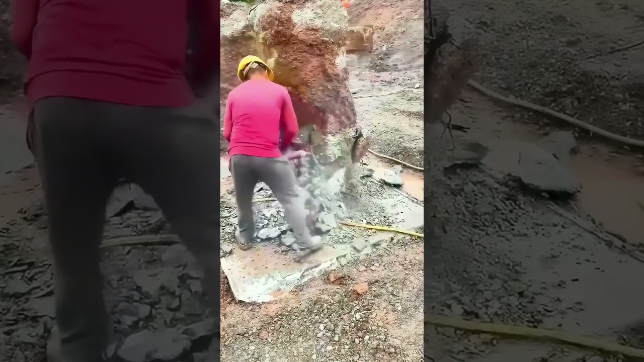 Concrete Ground Pile Demolished with Force, Dust Sprays Like Fog!