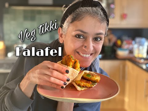 VEG TIKKI FALAFEL  Roasted veg tikki in pitta bread and hummus  Food with Chetna