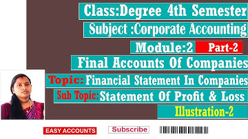 Degree 4th Sem | Corporate Accounting |Module:2 | Final Accounts Of Companies | Illustration-2 |