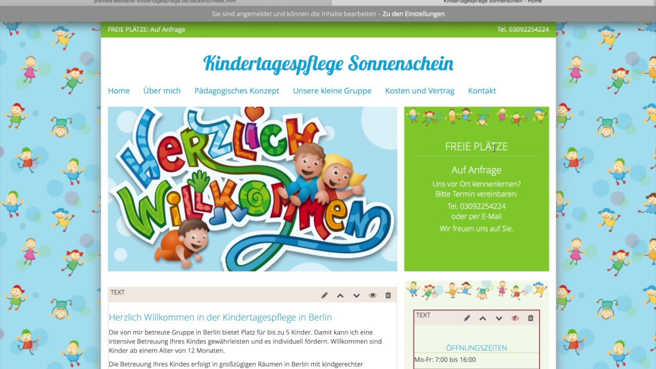 New Update Anleitung Webseitenbaukasten Kindertagespflege