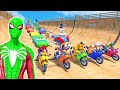 SUPERHERO Competition Challenge Spiderman, Hulk &amp; LUFFY GEAR 5 Motorbike Jump over the Ocean #969