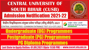 CUSB Admission Notification for UG & PG Courses through NTA - CUCET2021