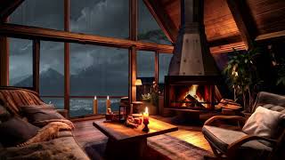 Thunderstorm Serenity: Cozy Cabin Ambiance with Crackling Fireplace & Sleeping Cats