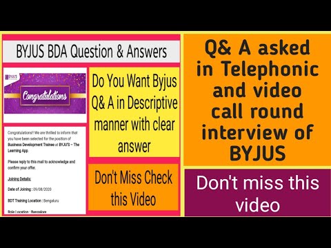 BYJUS Interview Q& A asked For BDA profile || Questions asked in ...