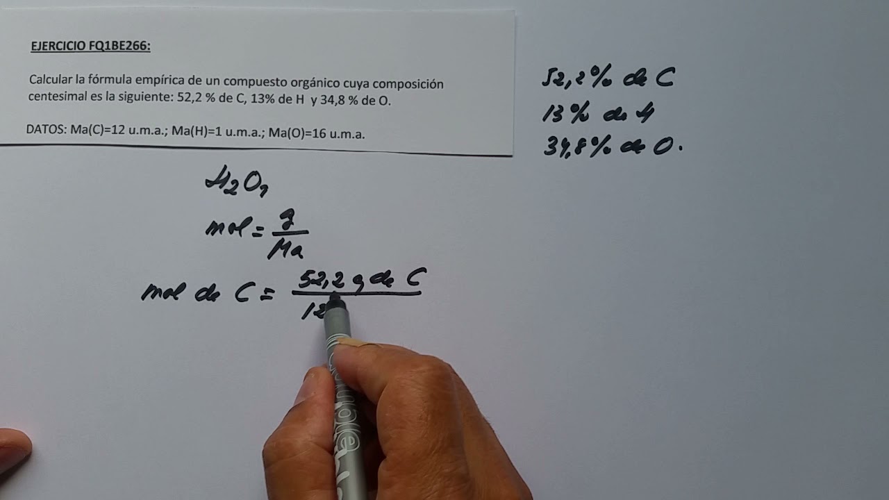 DETERMINACI N DE F RMULA EMP RICA 1 DE COMPUESTO ORG NICO PARA QU MICA DE BACHILLERATO YouTube