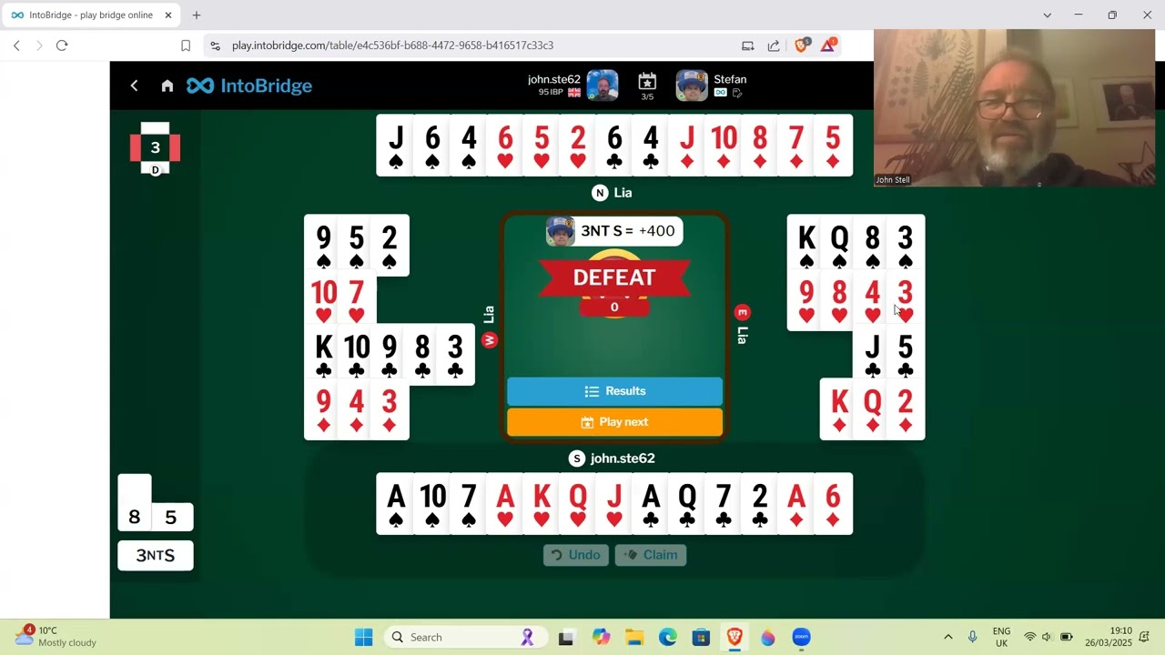 Me versus a top bridge player (Stefan Skorchev) - 26th March 2025