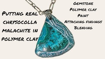 Create a unique necklace using polymer clay, real malachite gemstone & paint -tutorial- DIY pendant