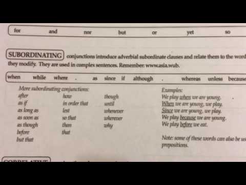 Subordinating Conjunctions Chart