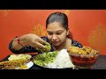 Eating rice with fulkopir pata batagolda chingrir jhalspicy  mutton curry