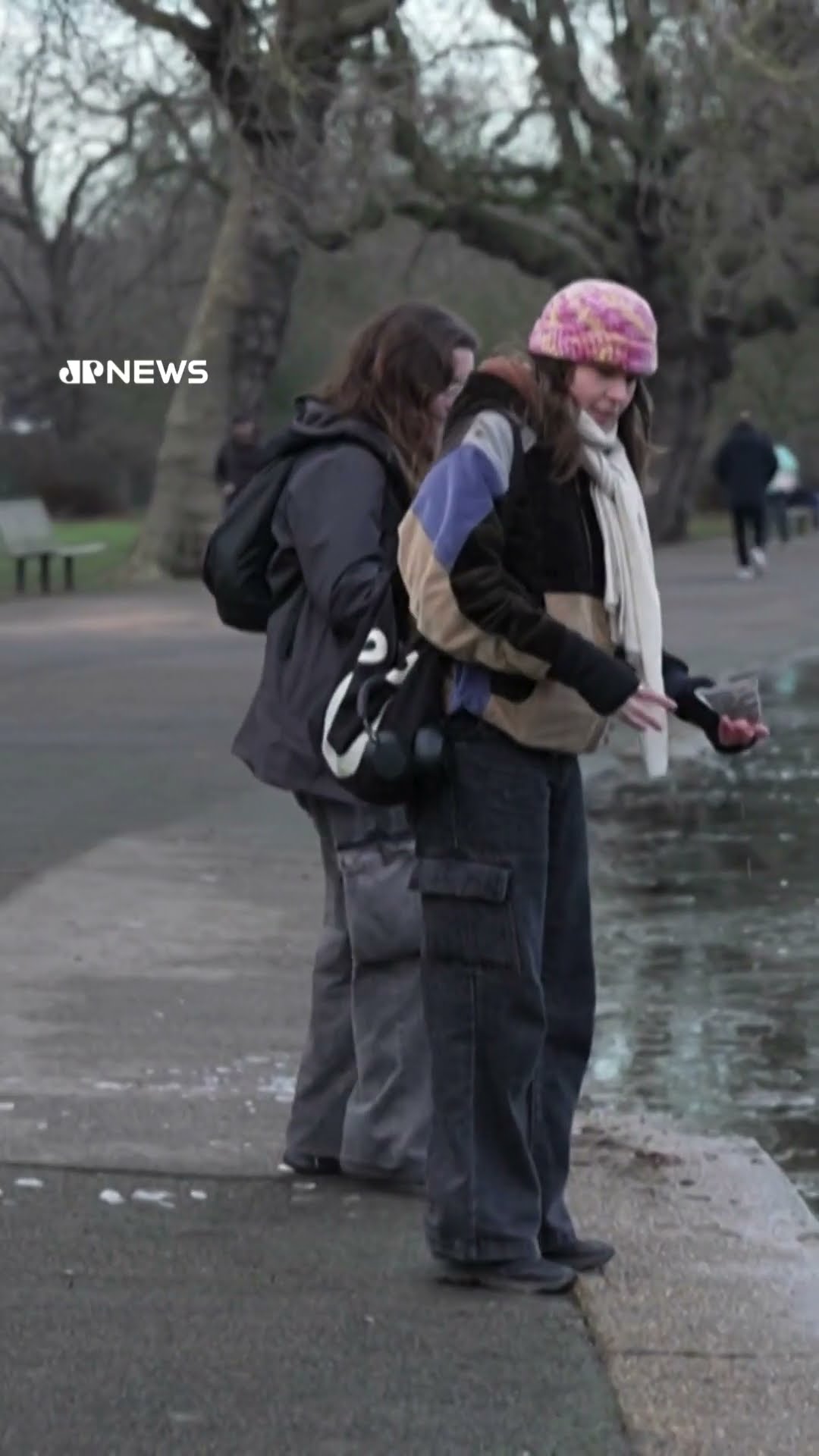 Onda de frio cobre e congela lago em Londres #shorts
