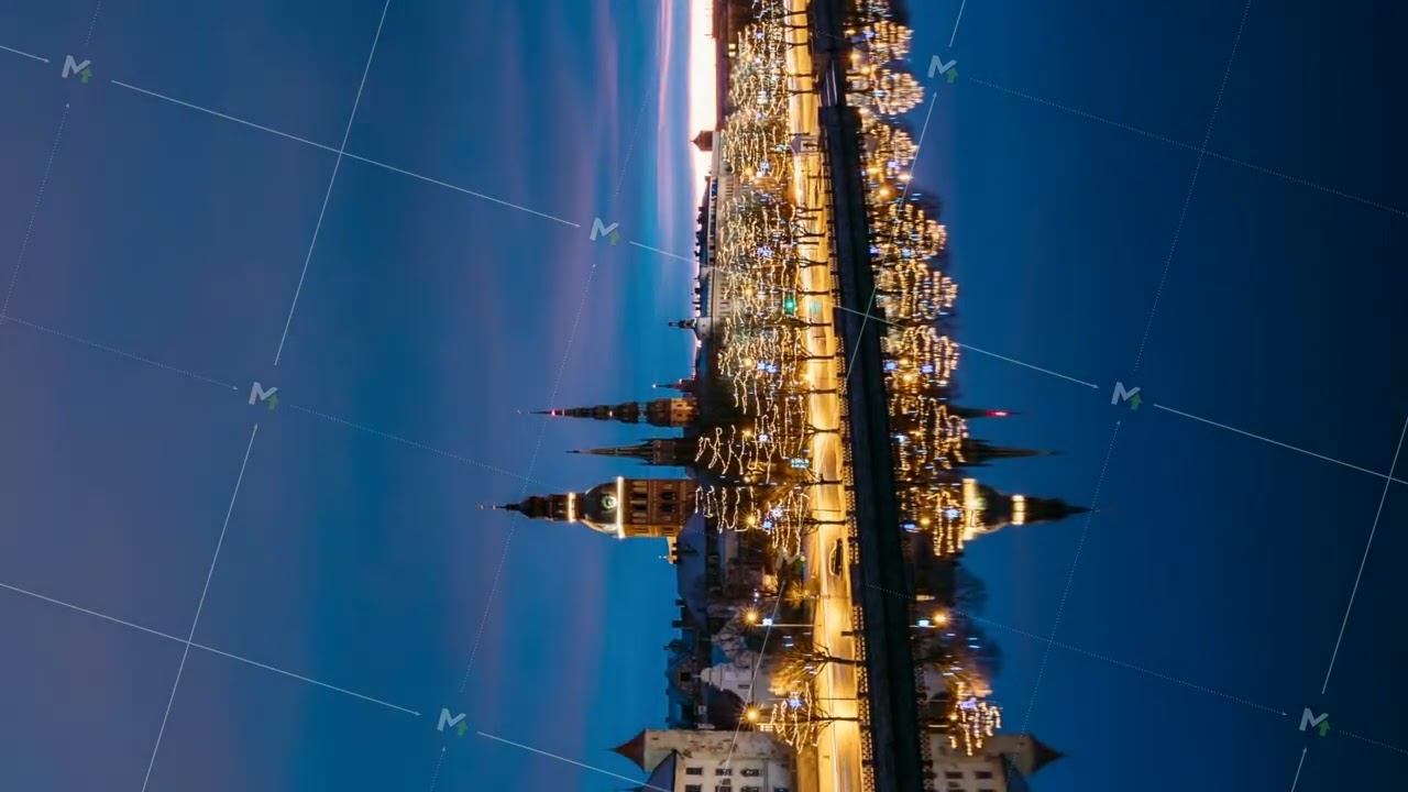 Riga, Latvia. vertical footage Time Lapse Timelapse Time-lapse Of Cityscape In Morning Sunrise Time