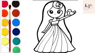 Beautiful princess drawing for kids||Girl drawing, colouring & painting for kids and Toddlers.