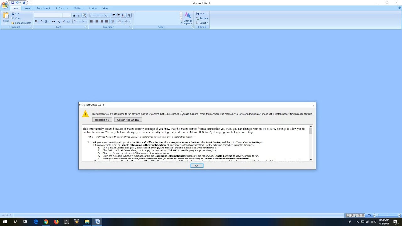 The Function You Are Attempting To Run Contains Macros Microsoft Office Word 2007 Youtube