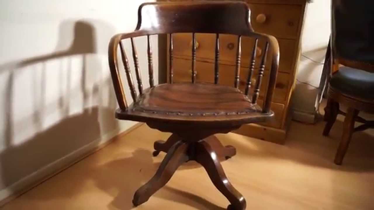 Antique Oak Captains Desk Chair Swivel & Height & Tilt ...