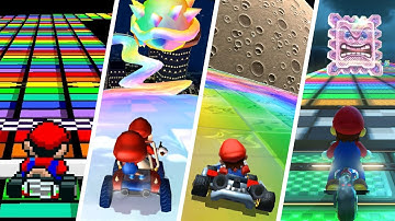 Evolution of Rainbow Road in Mario Kart (1992-2021)