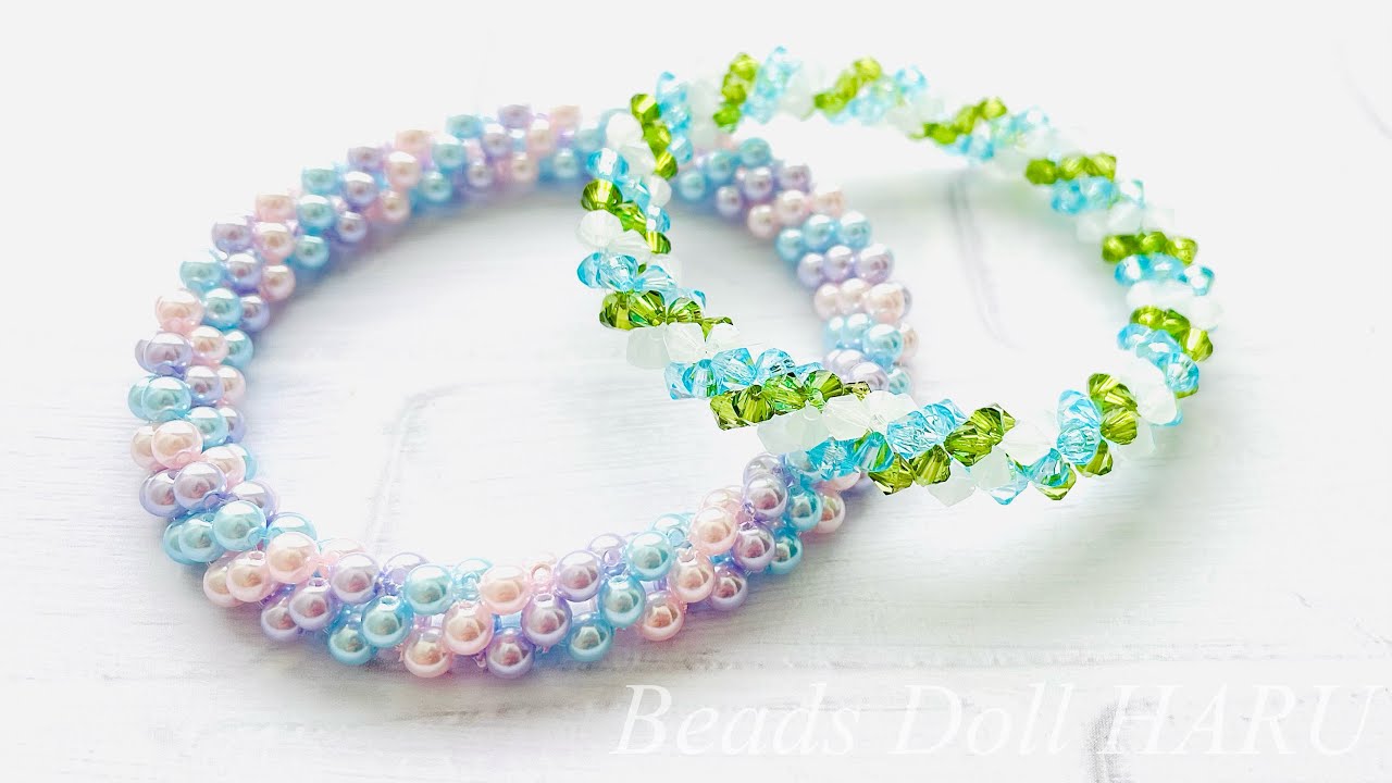 Spiral pattern bangle made with three-color beads - YouTube