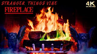 🔥 Stranger Things Vibe Fireplace & Halloween Music Ambience - Retro 80s Synthwave Fire