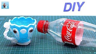 Handicraft cup from plastic bottle and yarn Art and craft ideas