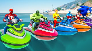 Spiderman with Superheroes Jet Ski Water Racing Challenge (Funny Contest Gta 5) #208 screenshot 5