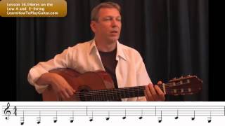 learning notes on guitar: notes on the a and low e-string lesson 16.1
