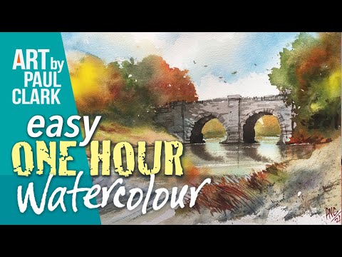 Step by Step guide for an Easy One Hour Watercolour - an Autumn Bridge