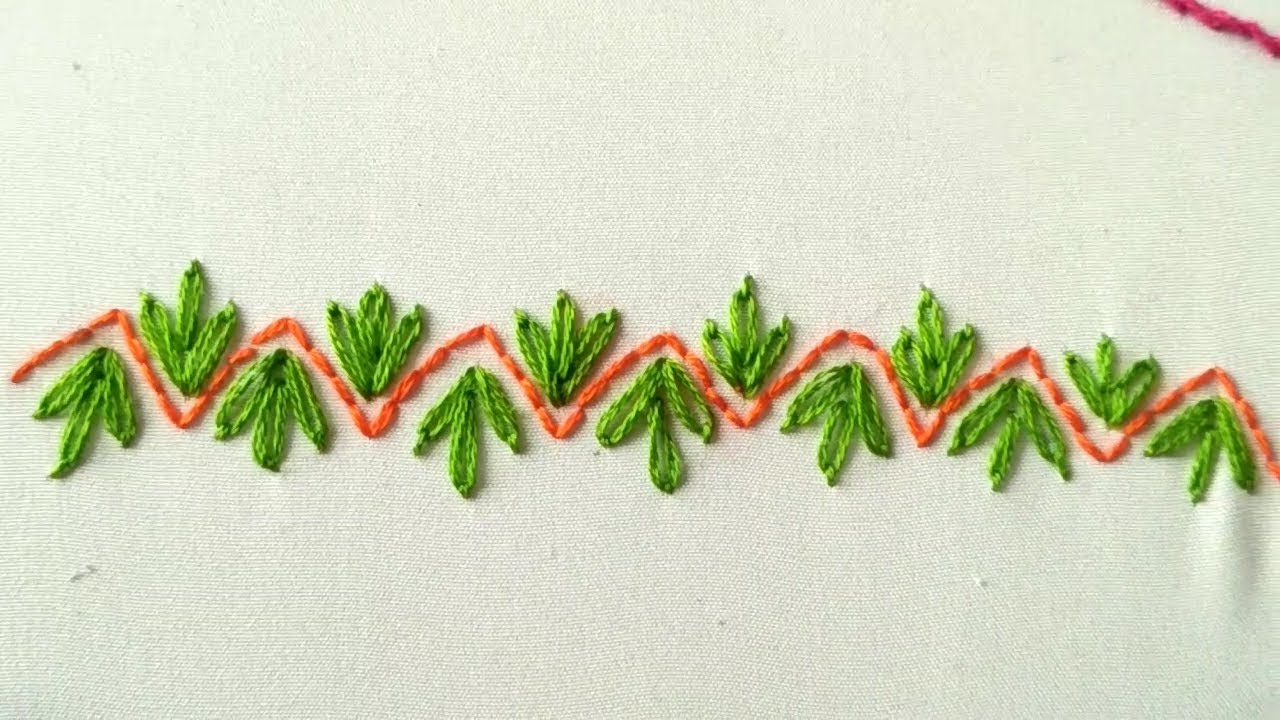 Hand embroidery border design | lazy daisy border stitch | embroidery ...