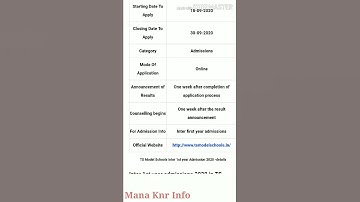 Telangana state Intermediate Notification 2020 ll Ts Model School ll