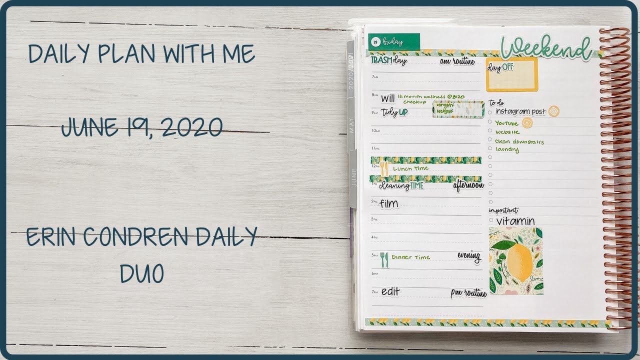 DAILY PLAN WITH ME | JUNE 19, 2020 | ERIN CONDREN DAILY DUO - YouTube