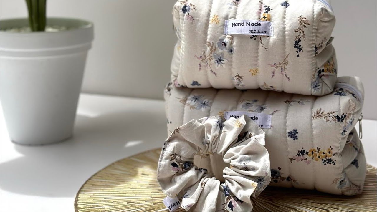 2️⃣❌1️⃣طريقة تطراح القماش ➕خياطة بوشات للمكياج حجم كبير