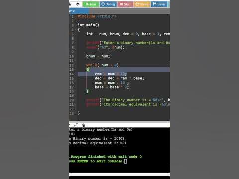 C Binary to Decimal value (Loops) @techwithstreak - YouTube