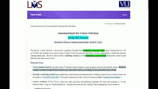course selection Notification at VULMS