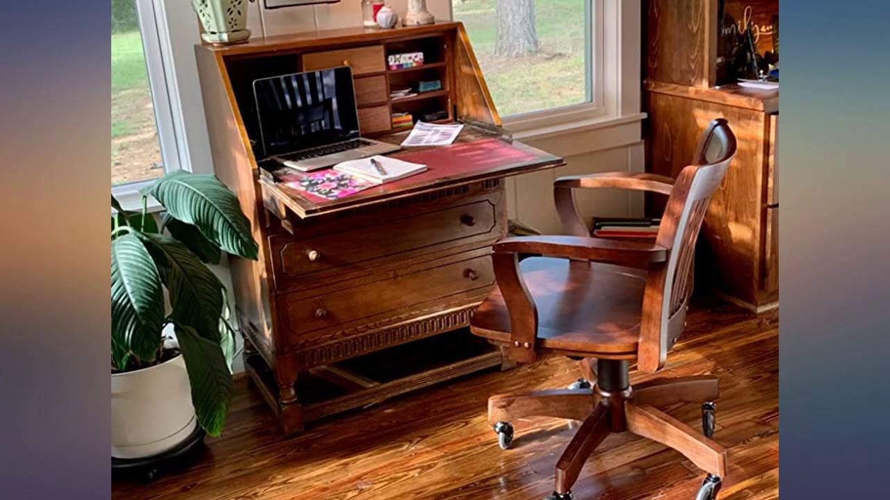 OSP Home Furnishings Deluxe Wood Bankers Desk Chair with Wood Seat
