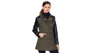 Motto Military Trench Coat with Faux Leather Trim