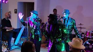 Crosswind singing "We Go A Long Way Back", backed by The Unit Band at Wine Down Wednesdays.