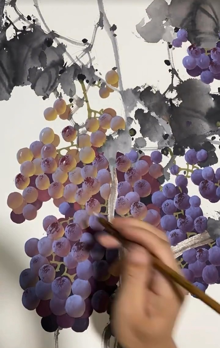 挂霜葡萄画法步骤Ink painting grapes #水墨画#art #中国画#painting
