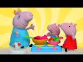 Cozinhando com a Mamãe Pig! George encontra vegetais e frutas. História infantil com brinquedos