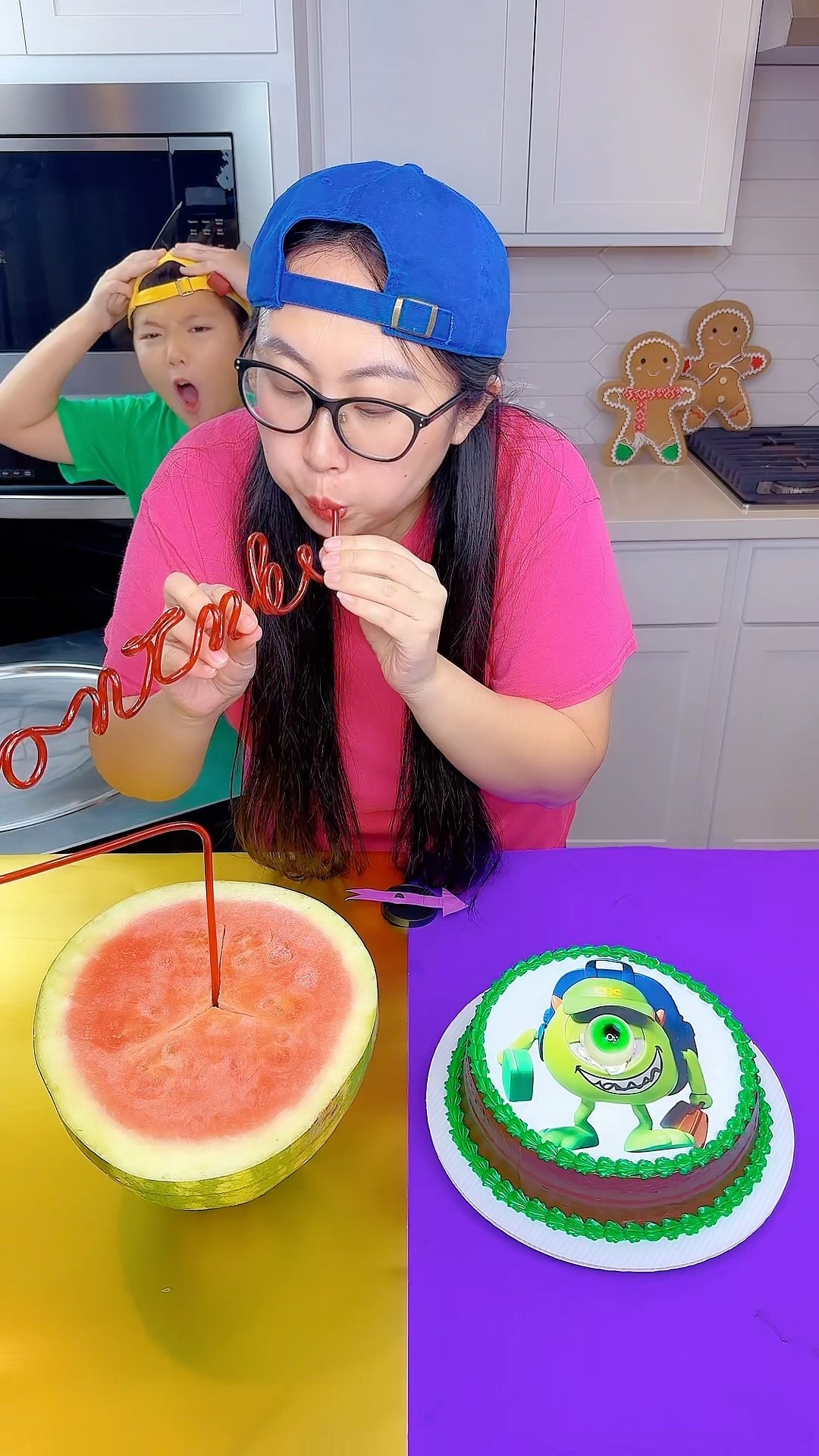 Chocolate cake vs salted watermelon ice cream challenge!? #funny by Ethan Funny Family