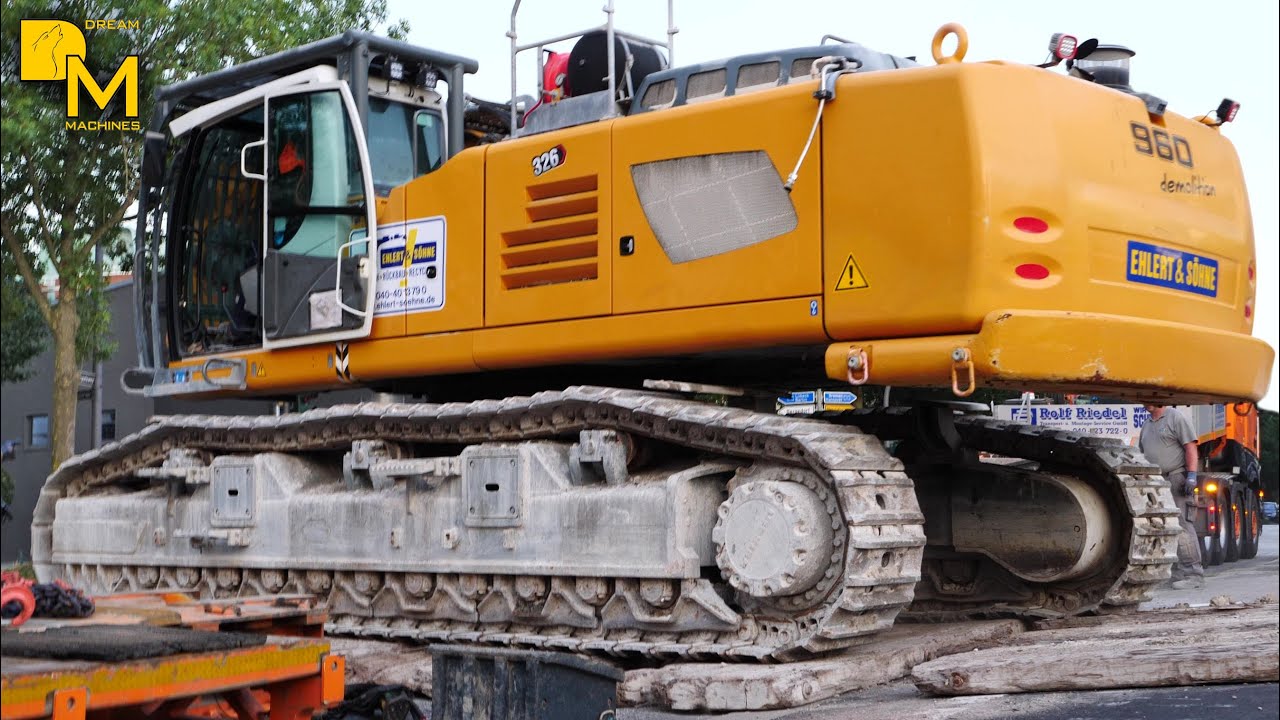 LIEBHERR R 960 LONGFRONT BAGGER AUFLADEN ABBRUCH BAUSTELLE NOOTEBOOM SCHWERTRANSPORT DREAM MACHINES