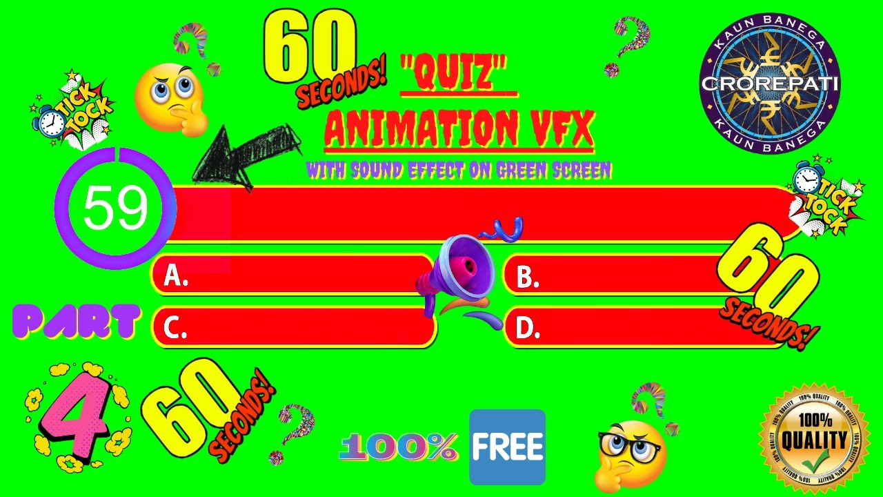 QUIZ Animation 59 Seconds⏲️⏰⌛ VFX With "KBC" Sound Effect🔊No Copyright Strike✔️100% Free 👍