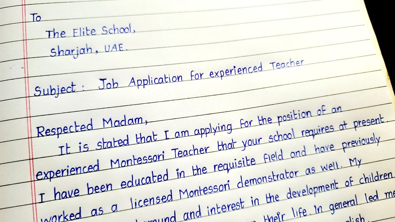 teaching handwritten employment job application letter