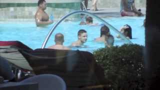 Liam Payne swimming with friends at his hotel in Vegas. 08/01/13