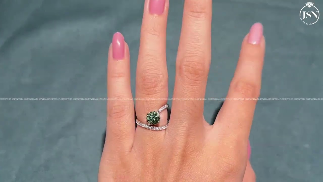 1.25 Carats Green Round Cut Conflict Free Diamond Ring / Colored Lab Diamond Engagement Ring