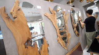 ขั้นตอนการทำกระจกจากไม้แปลก ขั้นตอนการทำกระจกไม้เกาหลีที่น่าทึ่ง