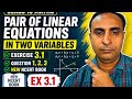 PAIR OF LINEAR EQUATIONS IN TWO VARIABLES Ex 3.1  MATH(  Class 10 NCERT CLASS)  Q. No 1.2.3