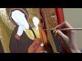 Iconographic Byzantine art: painting garments at Mother of God icon