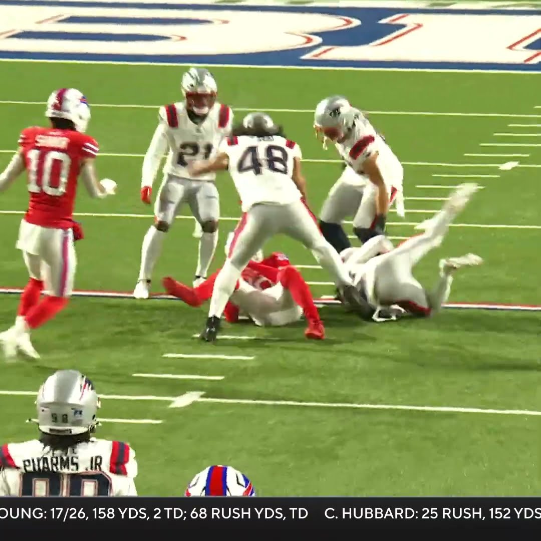 Keon Coleman catches for a 17-yard Gain vs. New England Patriots